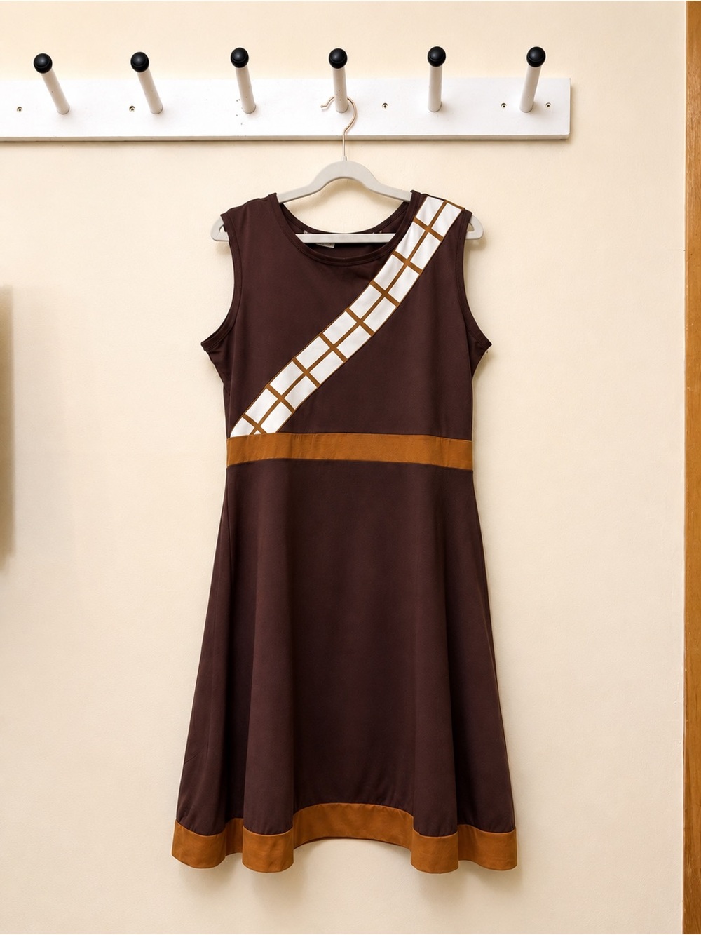 Star Wars Chewbacca Inspired Sleeveless Skater Dress | Brown Costume Dress